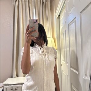 INC International Concepts White Cap Sleeve Button Down Top